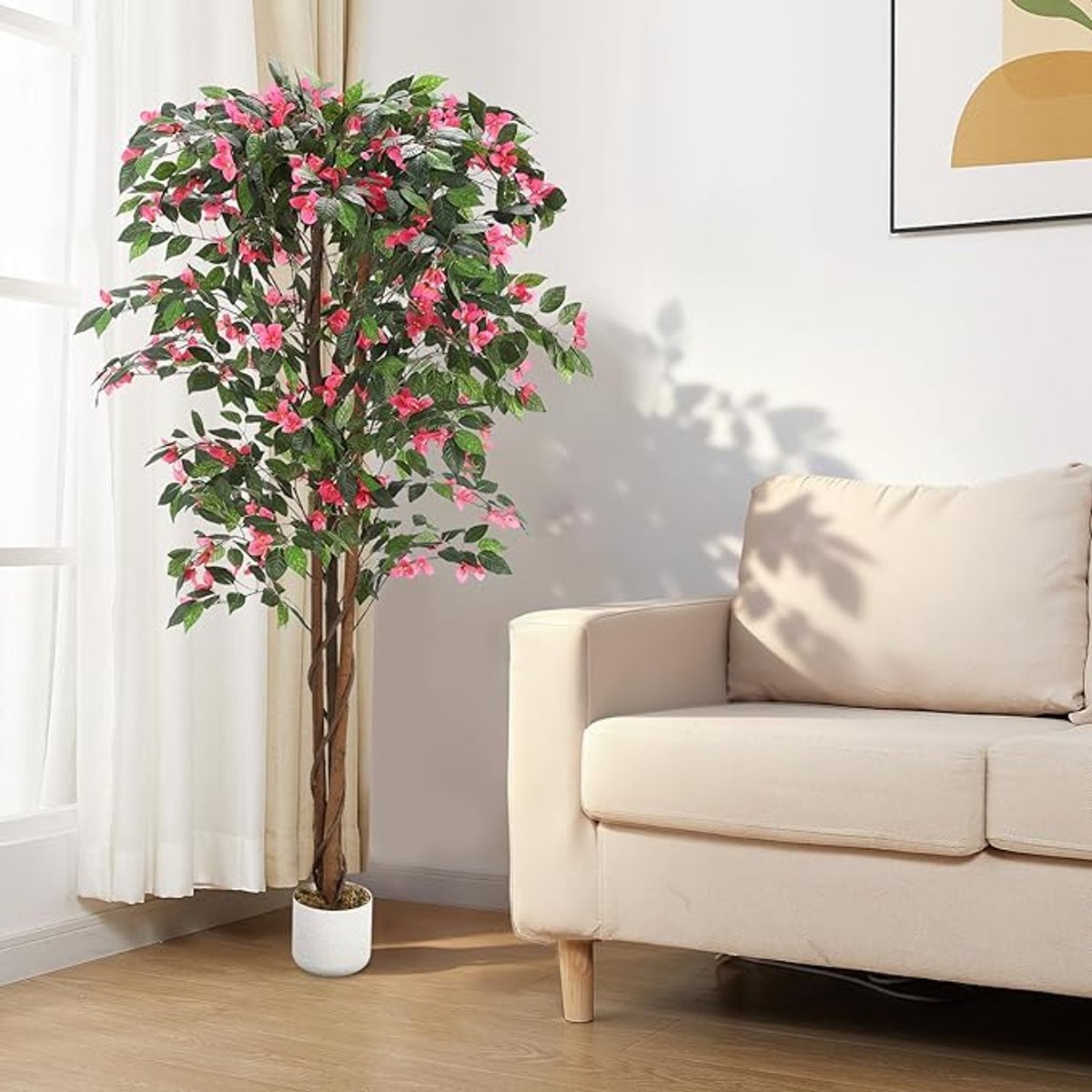 Triumpunpre - 160cm Nep Bougainvillea Boom Met Zijdebloemen En Natuurlijke Stam - UV-bestendige kunstplant met pot voor thuis en buitengebruik