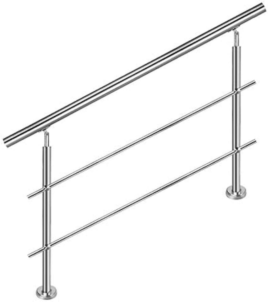 Roestvrijstalen trapleuning, handrail voor trappen, binnen en buiten, balkon, balustrade, zilver, lengte: 120 cm, met 2 dwarsliggers