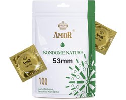AMOR NATURE 53 mm condooms 100-pack | Premium natuurkleurig | Gevoelsecht flinterdun | 0,07 mm wanddikte