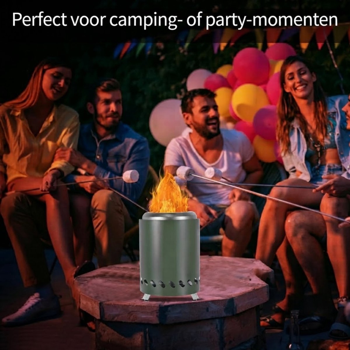NIVA® Tafel Haard - Draagbare Mini Vuurton - Rookloze Vuurschaal voor Kamperen - Groen - 14cm x 14cm x 20cm