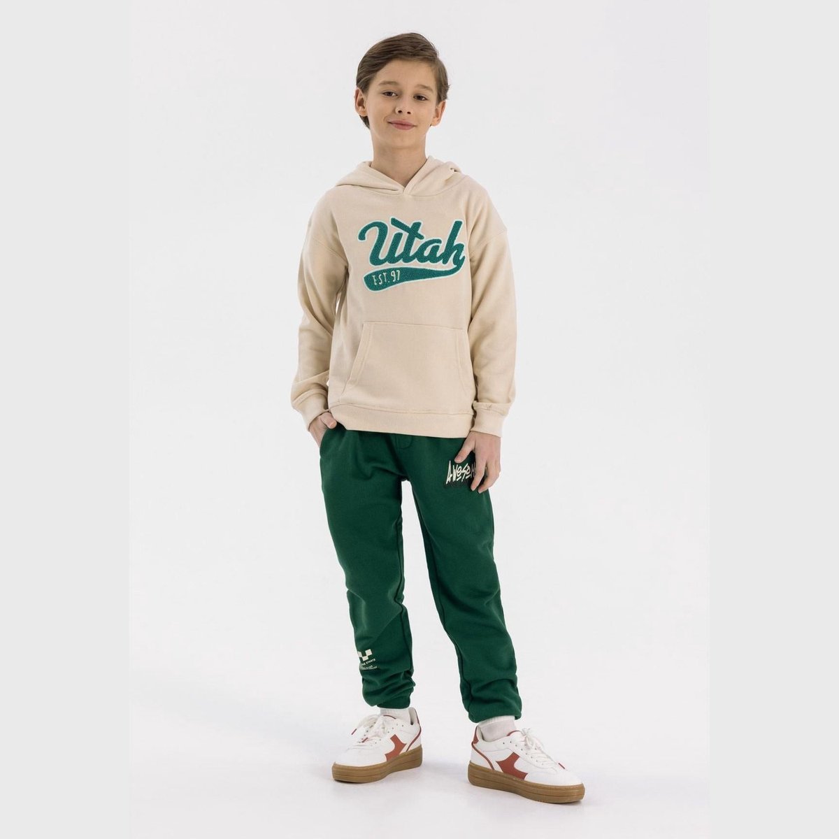 Minoti hoodie jongens met capuchon en kangoeroezak - katoen - crème