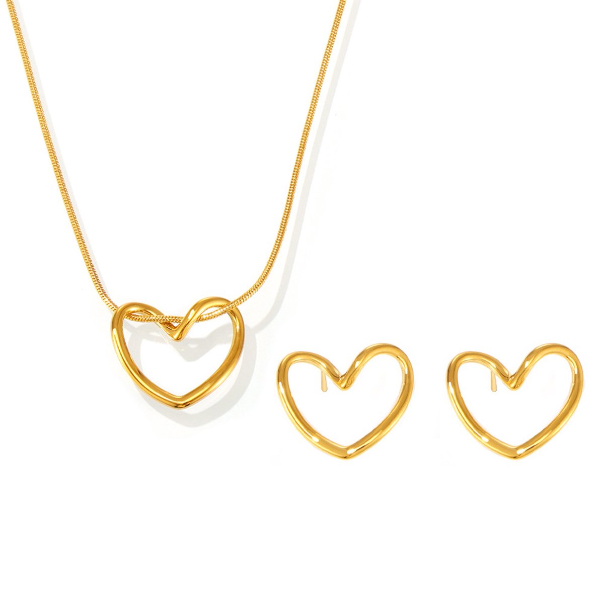 Glintweave – Roestvrijstalen Sieradenset met Hartvormige Hangers – 18K Verguld – Ketting & Oorbellen – Dames – Goud