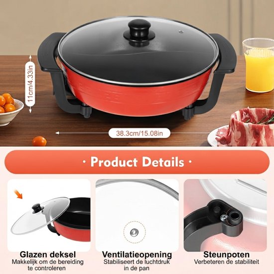 Hotpot - Hotpot Electrisch - Hotpot Pan - Rood - 39cm x 39cm x 11cm — afbeelding 4