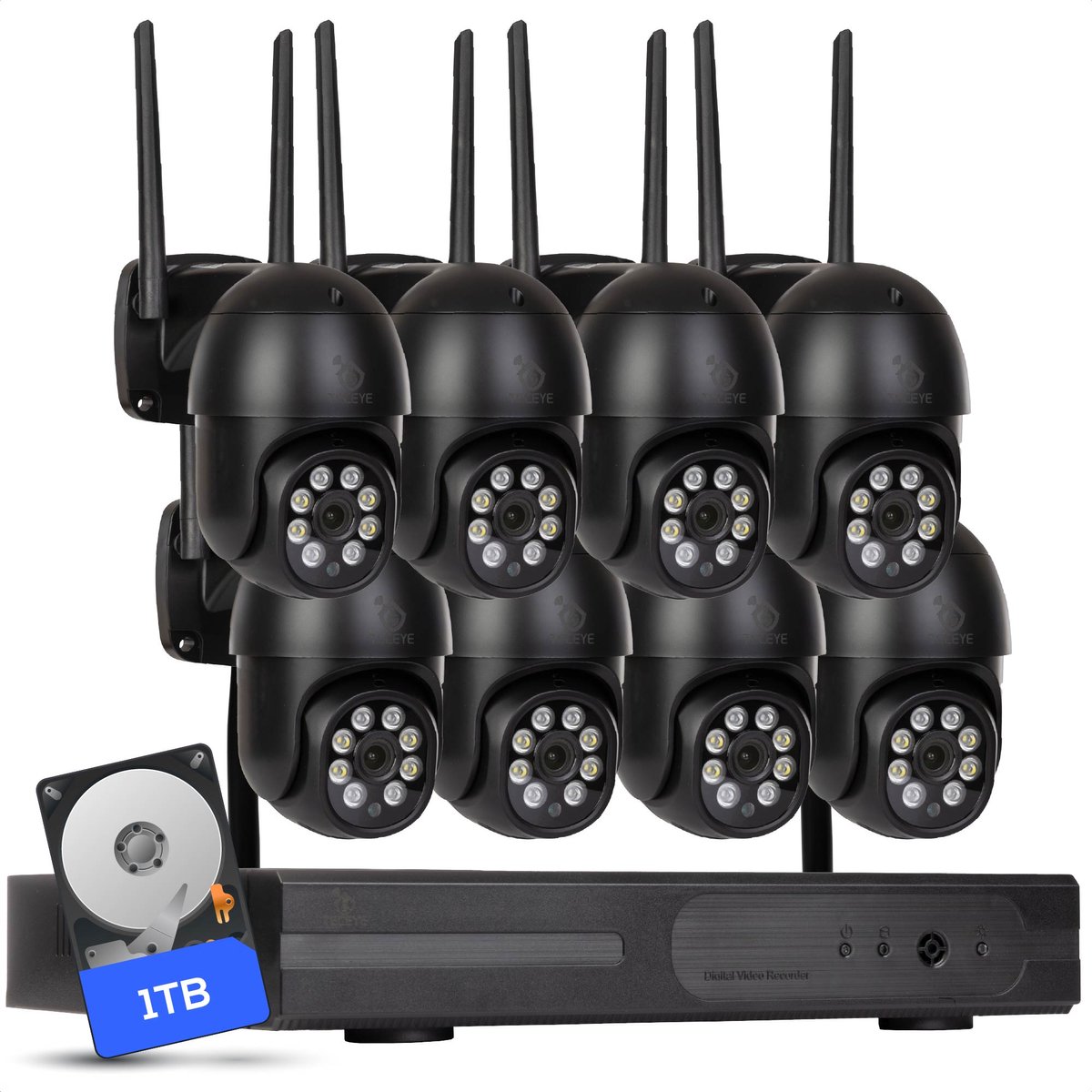 Teceye PTZ Beveiligingscamera Buiten met Recorder - Draadloze Buitencamera - 8 Camera - 1TB Opslag