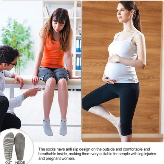 4 paar yogasokken voor dames en heren, antislipsokken, voor pilates, yoga, barre, dans, ballet, trampoline, fitness, ziekenhuis, revalidatie, 3 paar zwart + 1 paar grijs, One size