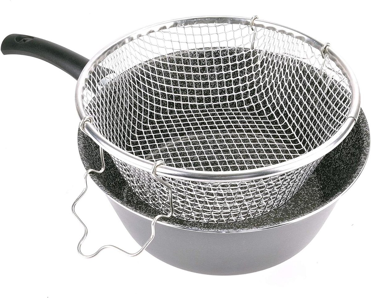 Friteuse met mand - Koekenpan - Licht bakken - Antiaanbaklaag - 24 cm - Zwart