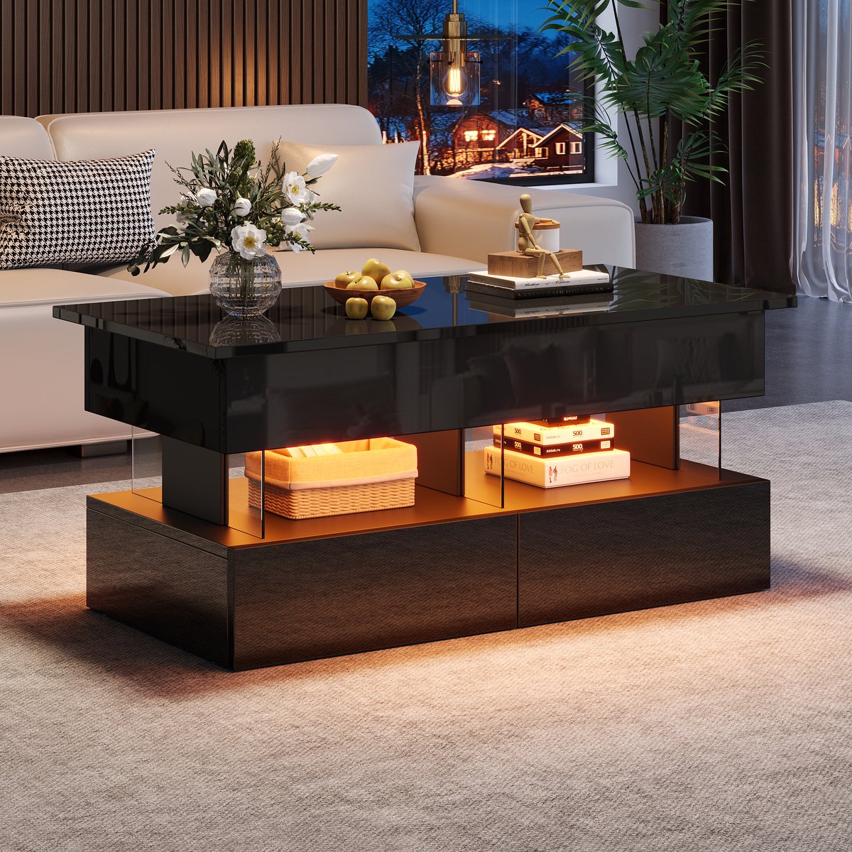 Couchtisch met LED-verlichting - Zwart - 100 x 50 x 46 cm - MDF