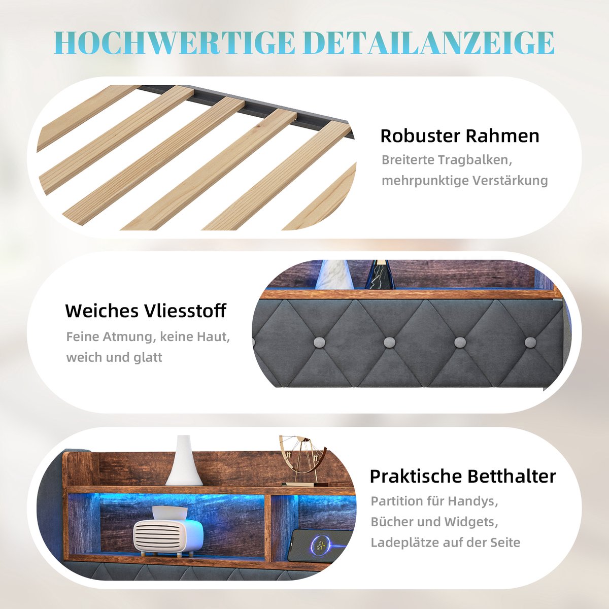 Schlafsofa 90x190 cm - Multifunctioneel Meubel met LED Verlichting en USB-Anschluss - Velvet-Dunkelgrau