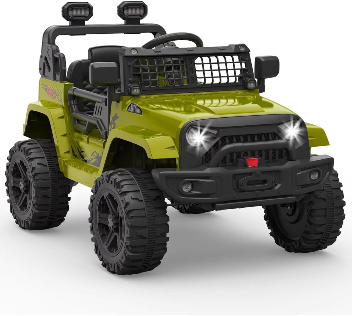 12V Elektrische Kinderauto - Vering, LED-licht, Bluetooth, 2 snelheden - Vering, LED-licht, Bluetooth, 2 snelheden, Groen