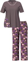 Ulla Popken - Dames - Pyjama bloemen tuniekhals korte mouwen - Aarde - Maat 46+