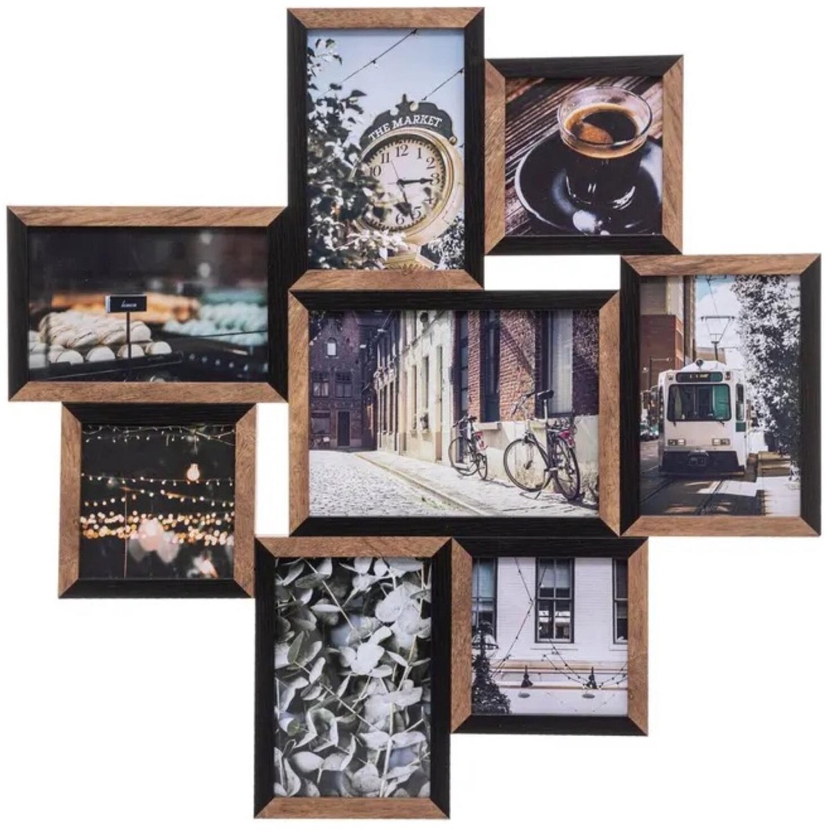 Atmosphera Collage fotolijst voor 8x foto - voor 10 x 15 cm fotos - kunststof - zwart/bruin - 48 x 48 cm
