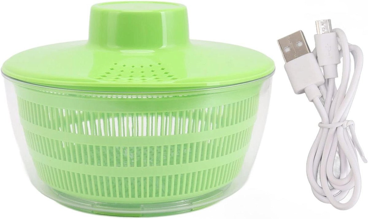 Salade Spinner - Groente Droger - Snelle Salade Bereiding - Elektrische Afvoer - 5 Liter Capaciteit - Wit