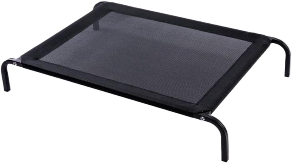 Verhoogd Hondenbed - Hondenhangmat Stoel - Buiten Kamperen - Stabiele Stalen Basis - 71x59x15cm - Zwart