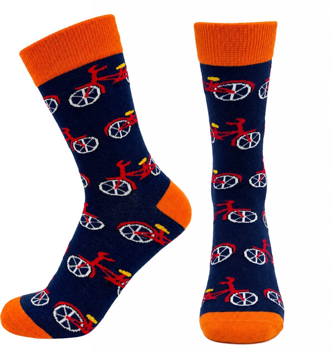 Tutti Footi - Sokken met Fietsen - maat 36-41 blauw/oranje - Grappige Sokken voor Wielrenners