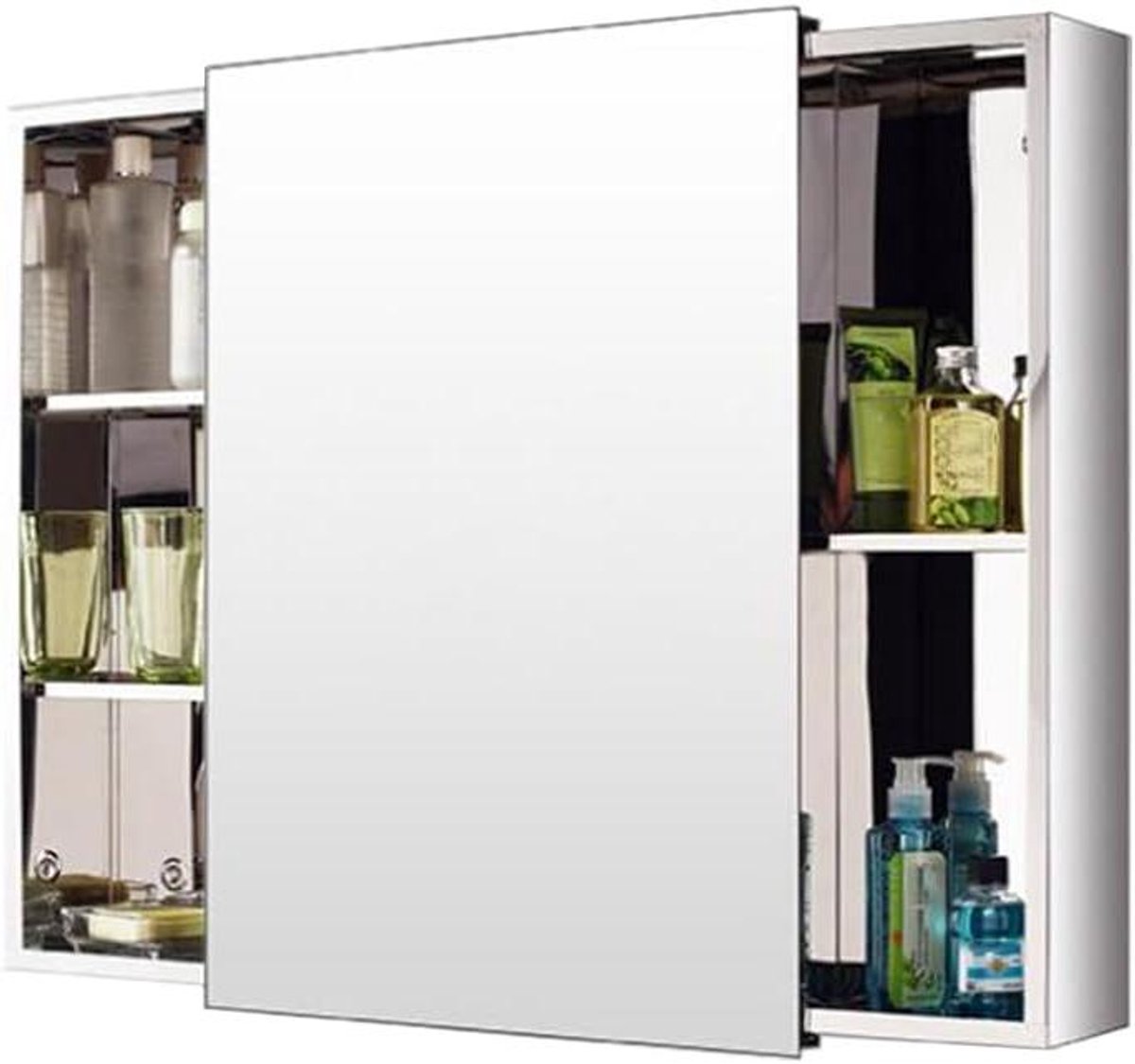 Badkamerkast met spiegel - Medicijnkast hangend - Opbergen en organiseren - Schuifdeur design - 80 x 50 cm - Zilverkleurig