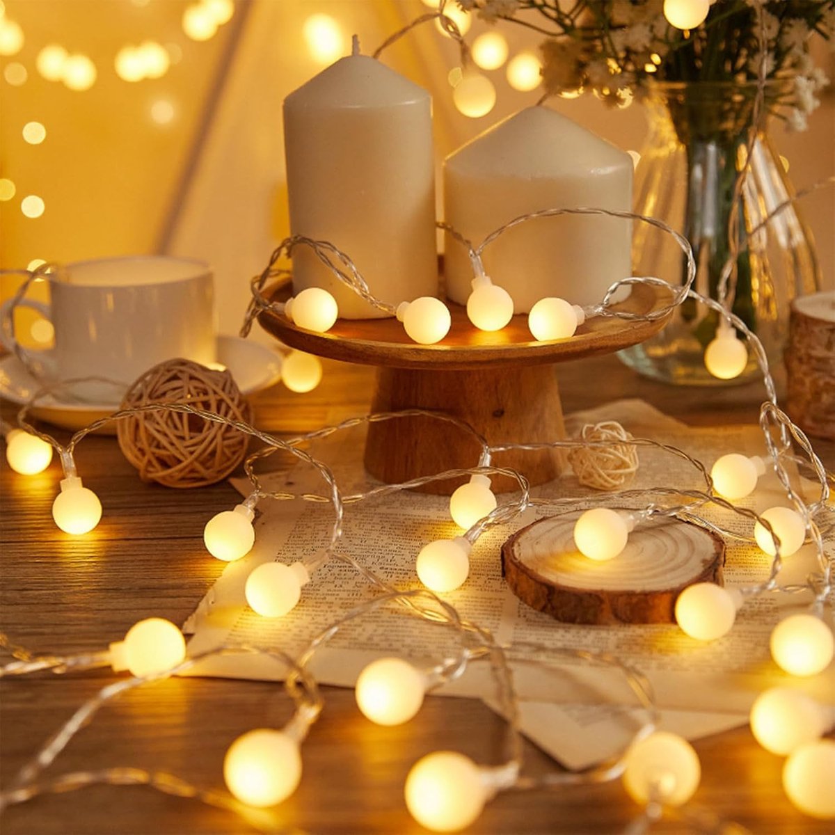 Lichtsnoer met bollen 3 m - 20 LED-lampjes - voor binnen en buiten - sfeervolle decoratie voor kinderkamer - SnelShoppen