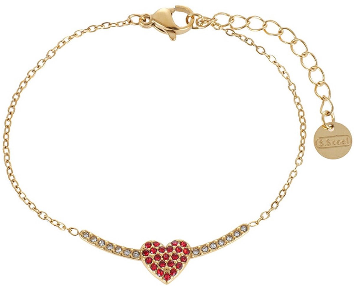 D-A4.4 B1160-001G S. Steel Bracelet Heart Crystals - 16 - 21cm