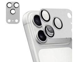 Camera Lens Protector Geschikt voor iPhone 17 Pro / 18 Pro – Zilver | 9H Glas | Aluminium Frame | Volledige Dekking | Helder & Krasbestendig