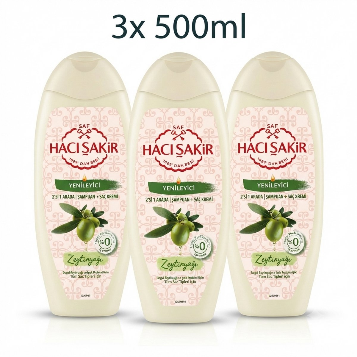 Hacı Sakir Olijfolie 2in1 Shampoo & Conditioner 3x500ml – Vernieuwend voor Alle Haartypen