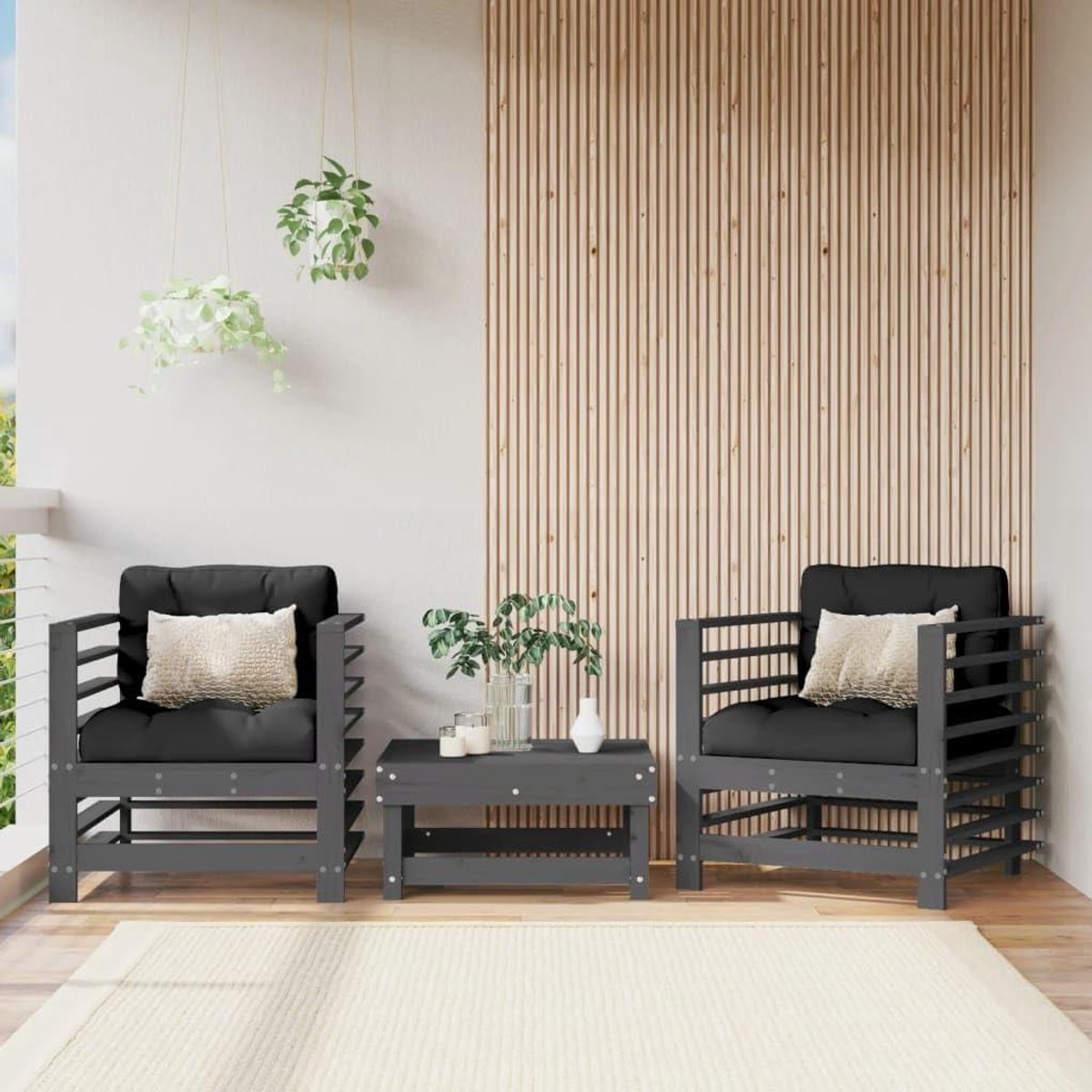 Houten tuinstoelen - Relaxfauteuil set - Buiten genieten - Massief grenenhout - 2 stuks - Grijs