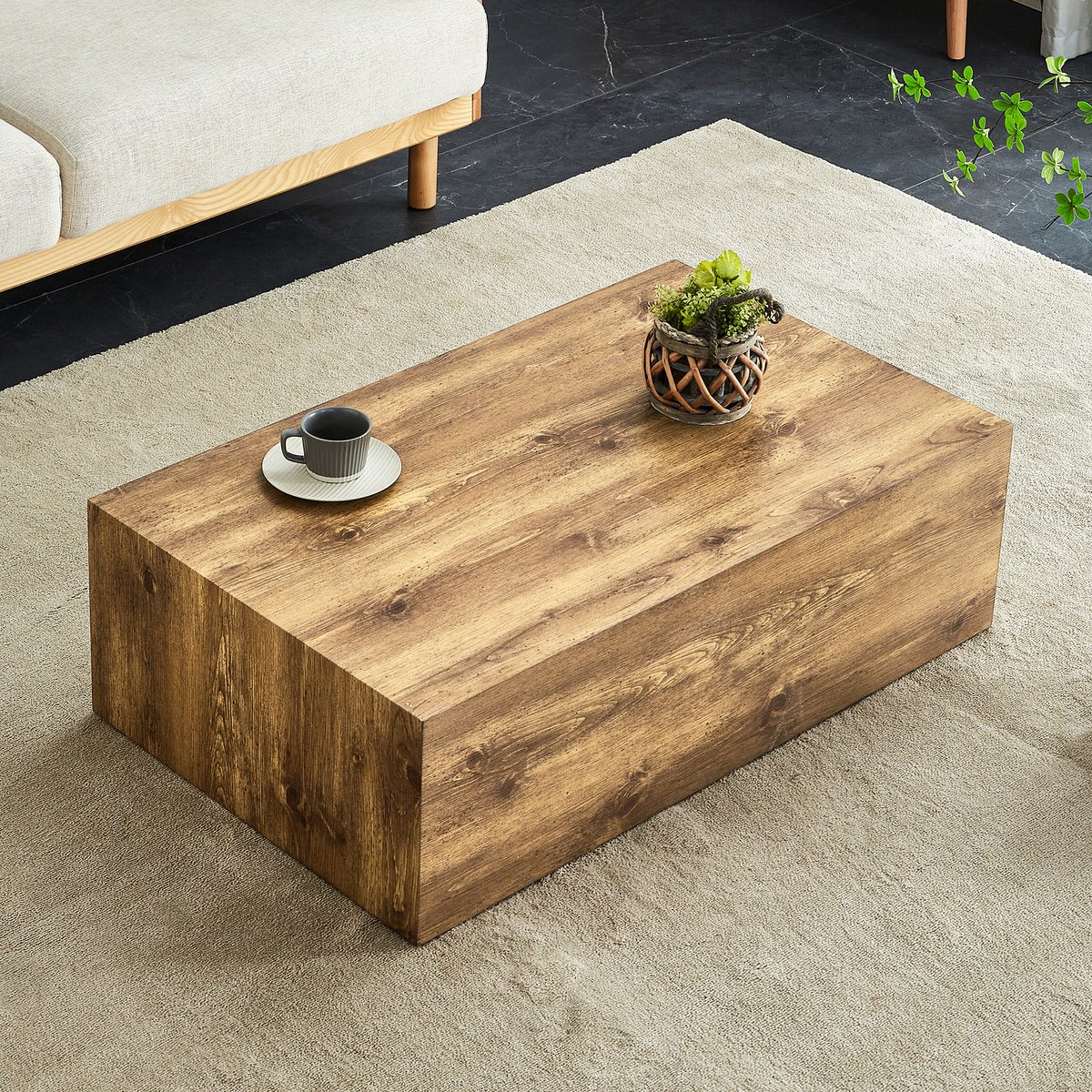 Salontafel - Eettafel - 90x50x30 cm - Rechthoekige Salontafel - Koffietafel - Geen Montage Nodig - Met Antislip Voetjes - bijzettafel - Donkere natuurlijke