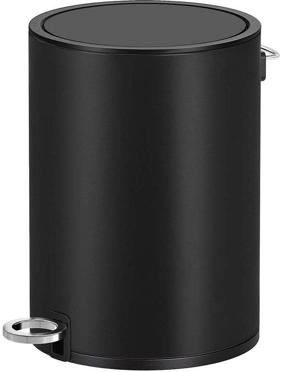 Voetbediende prullenbak 23,8x18,8x25,7cm Zwart Inhoud 3 liter Met softclose deksel en afneembare plastic binnenemmer Stalen behuizing stevig en eenvoudig schoon te maken Opening voor eenvoudig bevestigen van vuilniszak Geschikt voor keuken slaapkamer