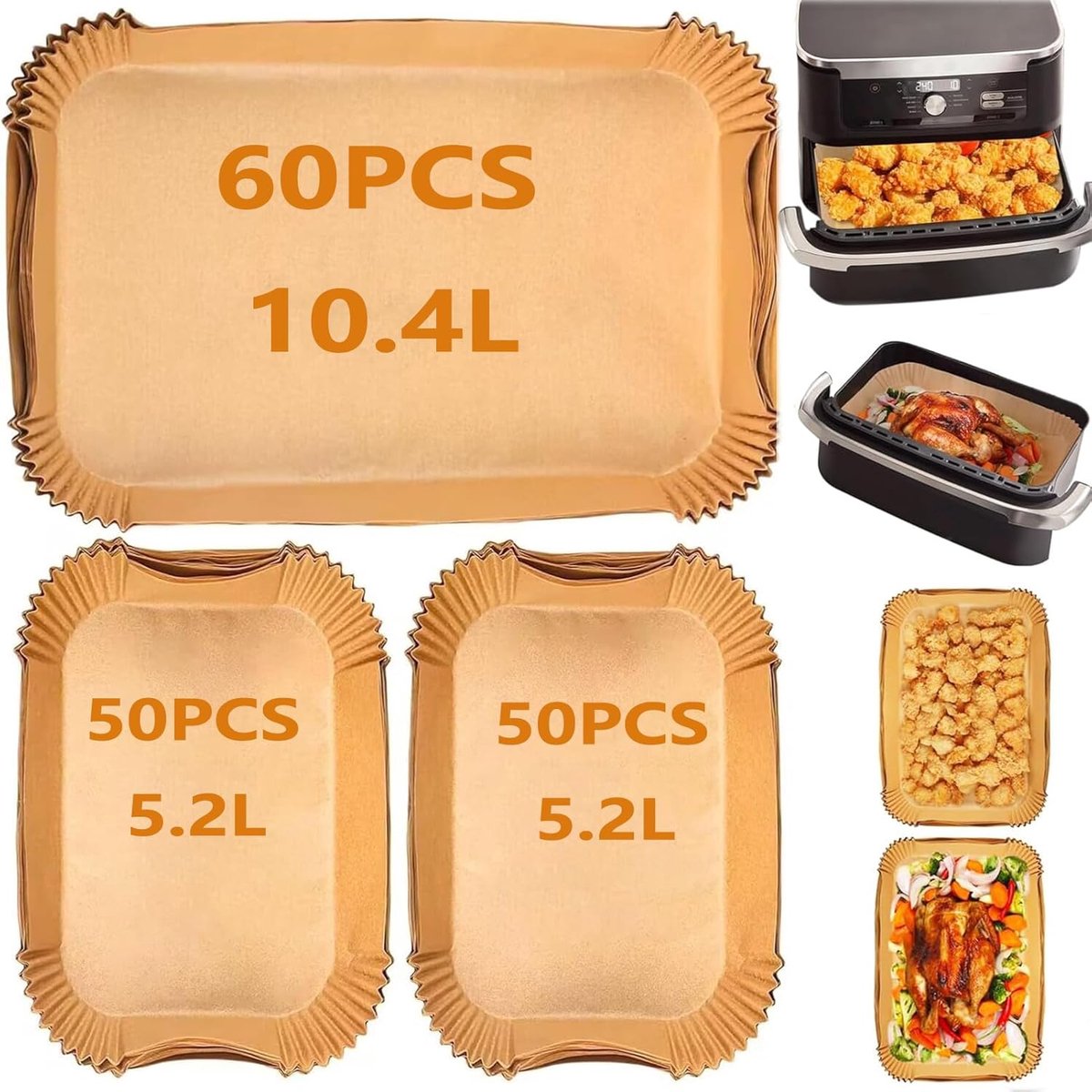 Inzetstukken Voor Airfryer, Hittebestendig Bakpapier, Wegwerp Papieren Liners Voor Ninja Af500uk, Af500eucp Flex Dual.