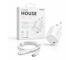 VOLTMA 30S60CC 30W GaN USB-C Oplader met 60W USB-C naar USB-C Kabel 1,2m – Power Delivery & PPS – Snellader voor Smartphone, Tablet en Laptop – Wit
