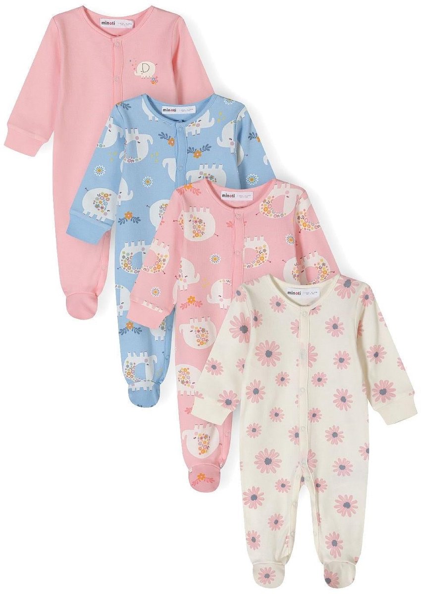 Minoti baby pyjama 4-pack onesie meisjes - met voetjes