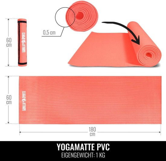 Yogamat PVC 180 x 60 x 0,5 cm - Koraalrood van Yogamat — afbeelding 5