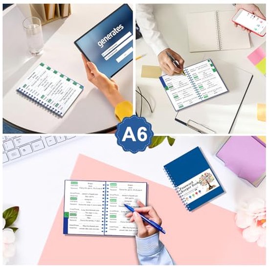 Wachtwoordboek - Internet Organizer - Digitale Veiligheid - Alfabetische Tabs - A6 Formaat - Donkerblauw — afbeelding 2