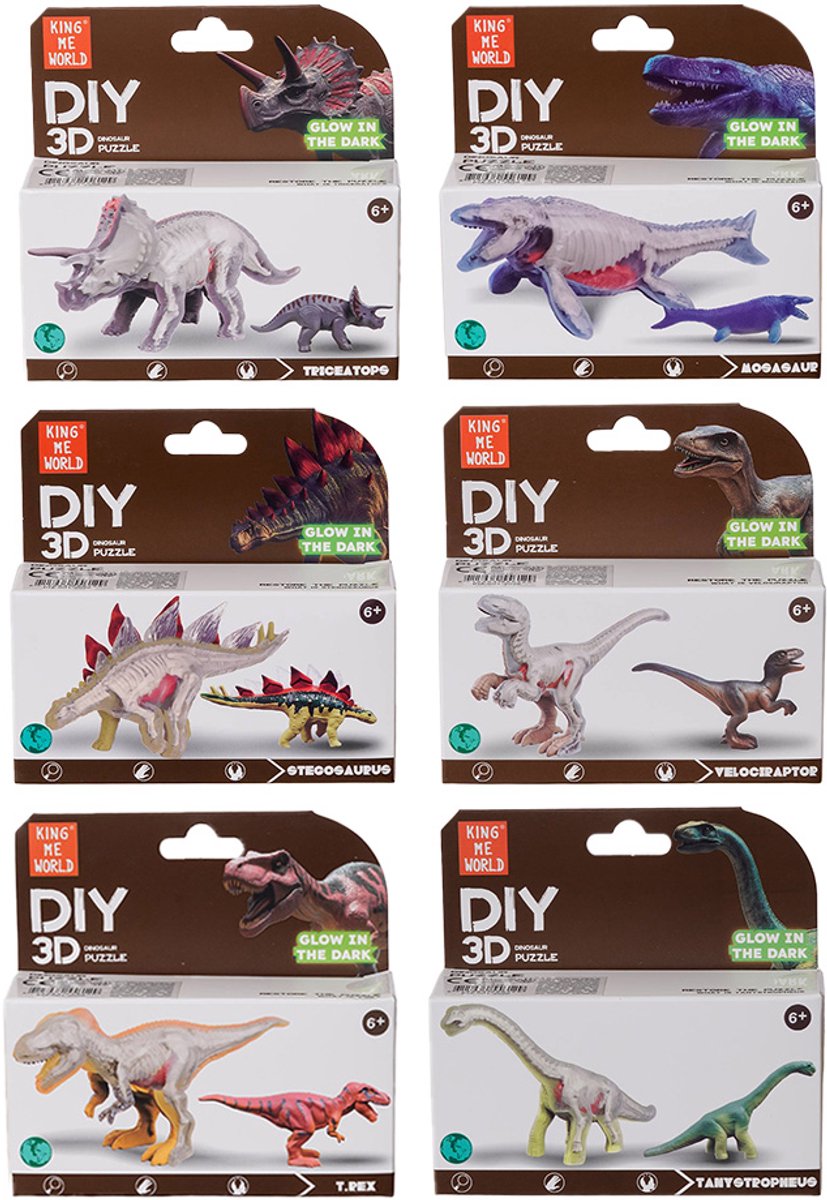 PIA Soft Toys - Speelfiguren - Dino 3D anatomie glow-in-the-dark 6 ass. 6-10 cm