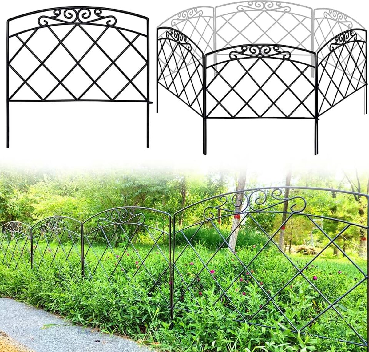 Decoratieve tuinomheining 60 cm (H) x 3 m (L) Roestvrije metalen omheiningspanelen Geen graven hek voor honden tuin patio dier barrière bloembed