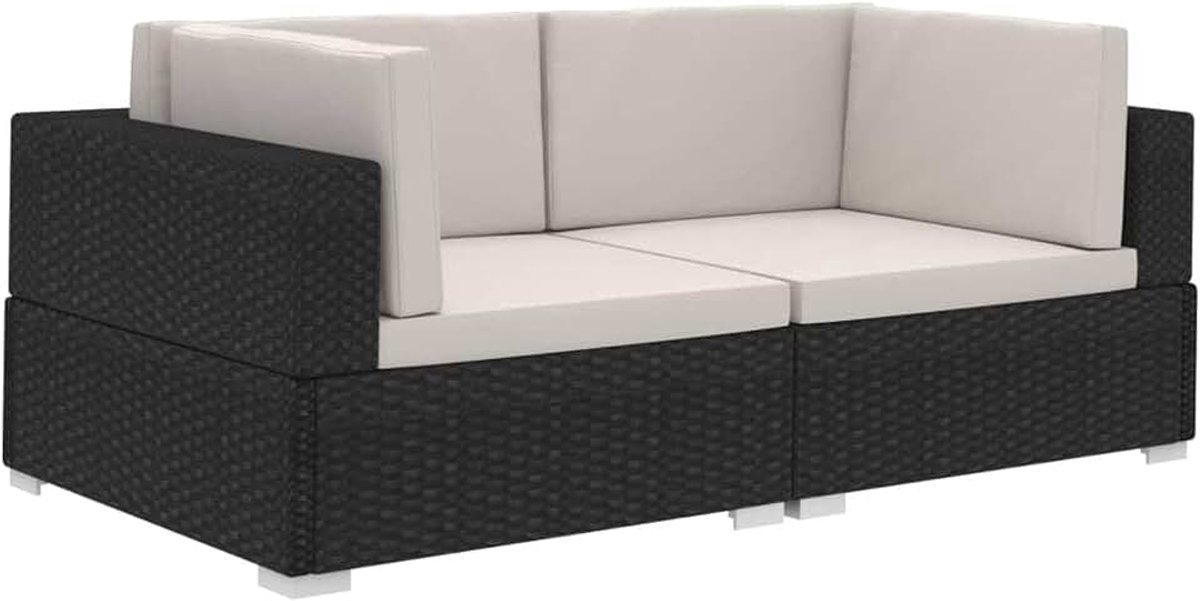 Banken voor terras, bank, voor buiten, tuin, hoek met kussen, 2 stuks, polyethyleen, zwart