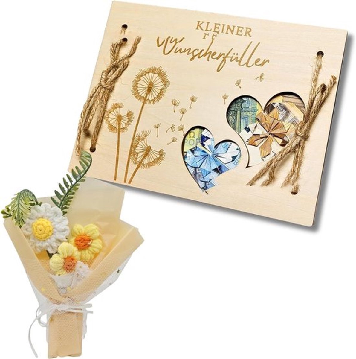 Verjaardagscadeau geld in houten geschenkdoos met boeket - Origineel geldgeschenk - Creatief cadeau voor mannen en vrouwen - Feestelijk verjaardagscadeau