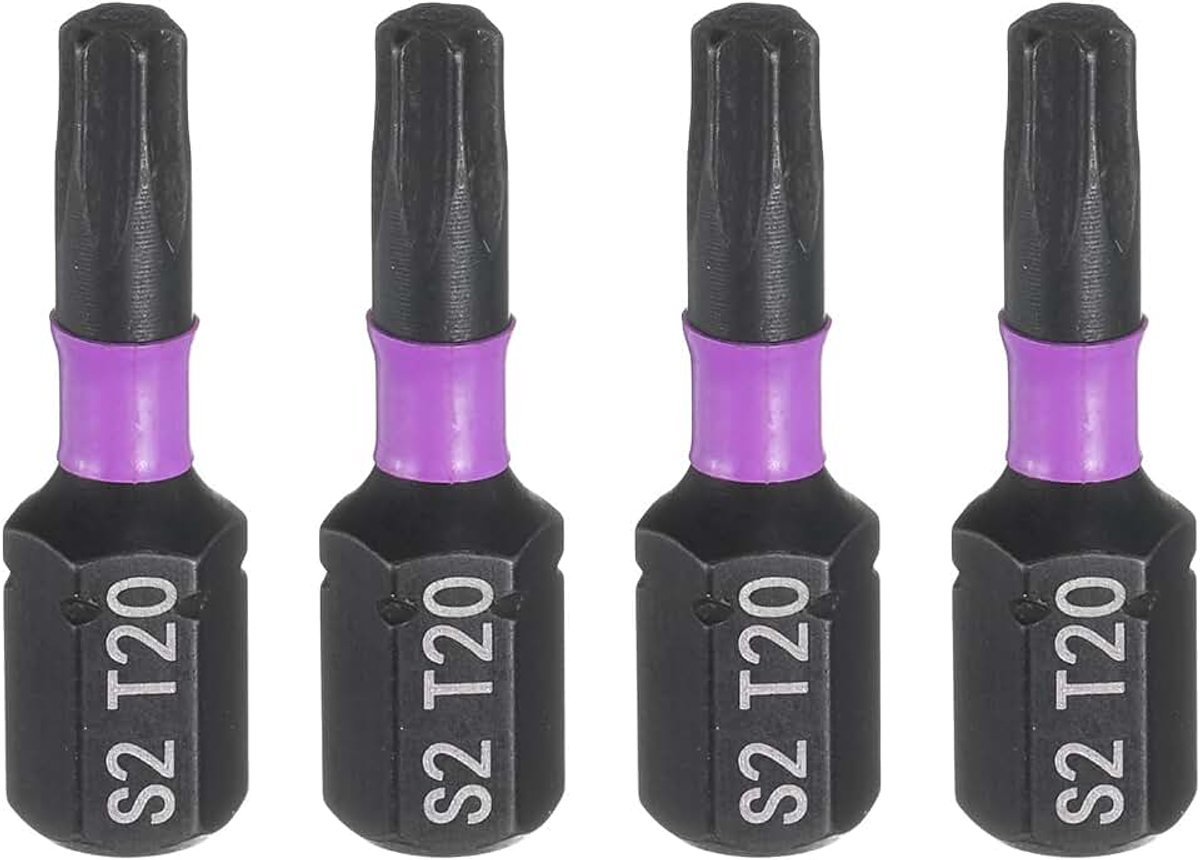 4 stuks T20 schroevendraaiers, torx-bitset, 1/4 inch zeskantschacht 25 mm lengte, magnetische ster, 6-punts kop, zeskantbits, S2 stalen gereedschapsset, bitset, elektrische boor