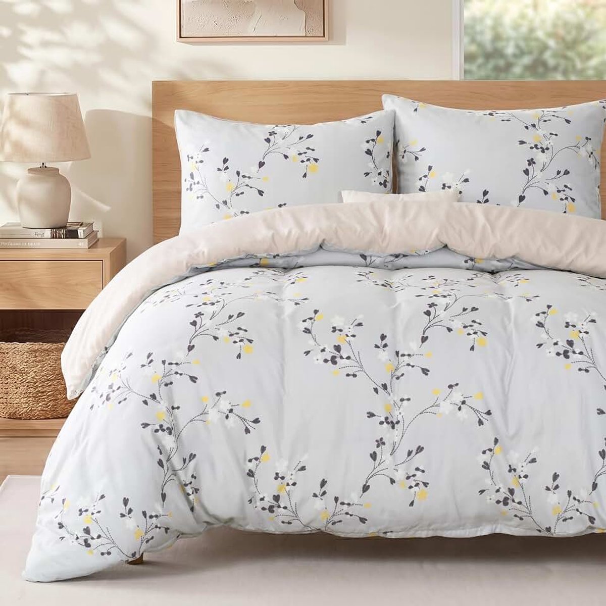 Mezcla Zomer Dekbedovertrek Set, Bloemenprint voor Bed 135/150, 1 Dekbedovertrek 220x240cm met 2 Kussensloop, Fris en Natuurlijk, Zacht en Comfortabel, Mintgroen