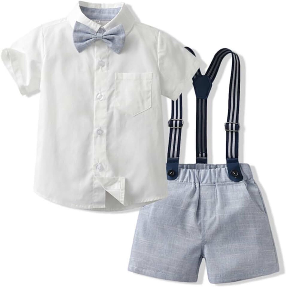 Jongens Zomerpak met Shirt en Jarretelbroek | Korte Mouwen, Strikje, Leeftijd 1-8 Jaar, 2-Delig Pak, Zomercollectie