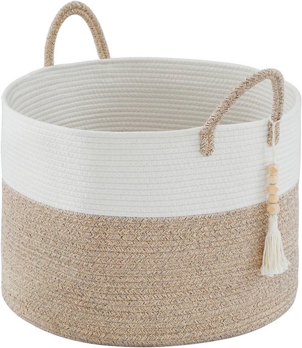 Grote Vlechtwerk Wasmand van 65 Liter, Opbergmand voor Dekens en Speelgoed, Ideaal voor Woonkamer en Kinderkamer, 50 x 33 cm, Bruin