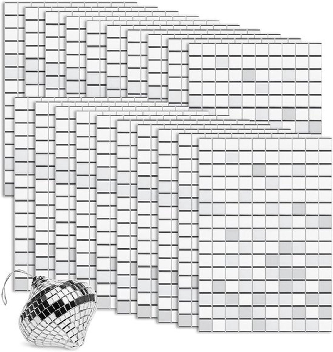 Zelfklevende mini-spiegeltegels - 20 rollen van 3000 stuks - mozaïekspiegeltegels - glazen tegels 10 x 10 mm - discobal - knutselen - doe-het-zelf - keuken - badkamer - KTV.