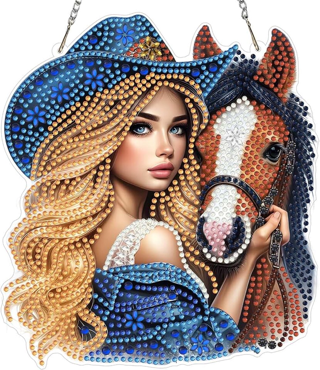 Diamantkunst hangende kits voor volwassenen, prachtige blonde cowgirl, diamantkunst cowgirl, 5D speciale vorm diamant schilderij hanger raam ornament geschenken voor thuis muur tuin decor