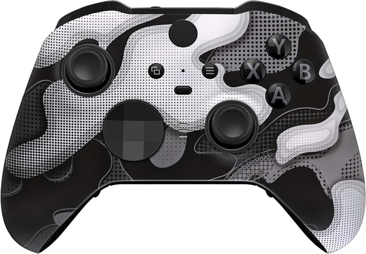 EXtremeRate Voorste Schaal Cover voor Xbox One Elite Series 2 (Model 1797),Shell Case &Accent Rings Vervanging voor Xbox Elite Series 2 Wireless Core Controller-Zwart Wit Camouflage