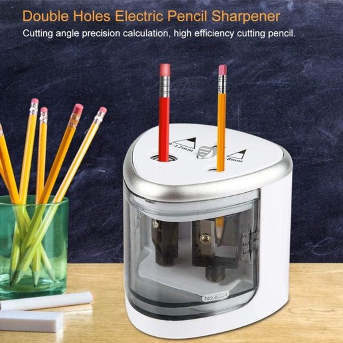 Elektrische Potloodslijper met Dubbele Gat, Grijs, Veilig Ontwerp, Kleurpotloden, School, Thuis, Kantoor