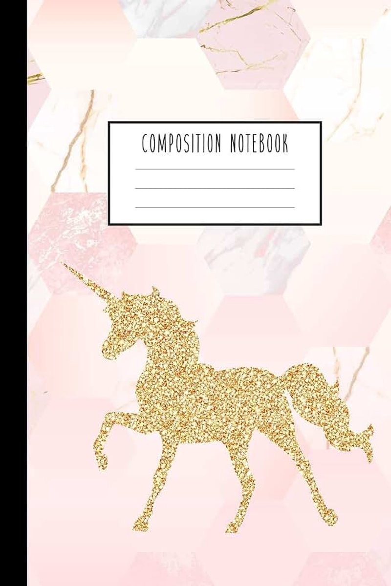 Notebook: Gold Unicorn, Pink and White Trendy Marble Journal for Girls, Kids, School, Students and Teachers (Wide Ruled 6 x 9, 100 pages)