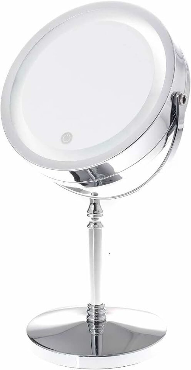 Dimbare led-make-upspiegel, 10 x vergroting, touch make-upspiegel, verlicht make-up, dubbelzijdig scheerniveau, tafelspiegel, badkamerspiegel, echt verchroomd metaal