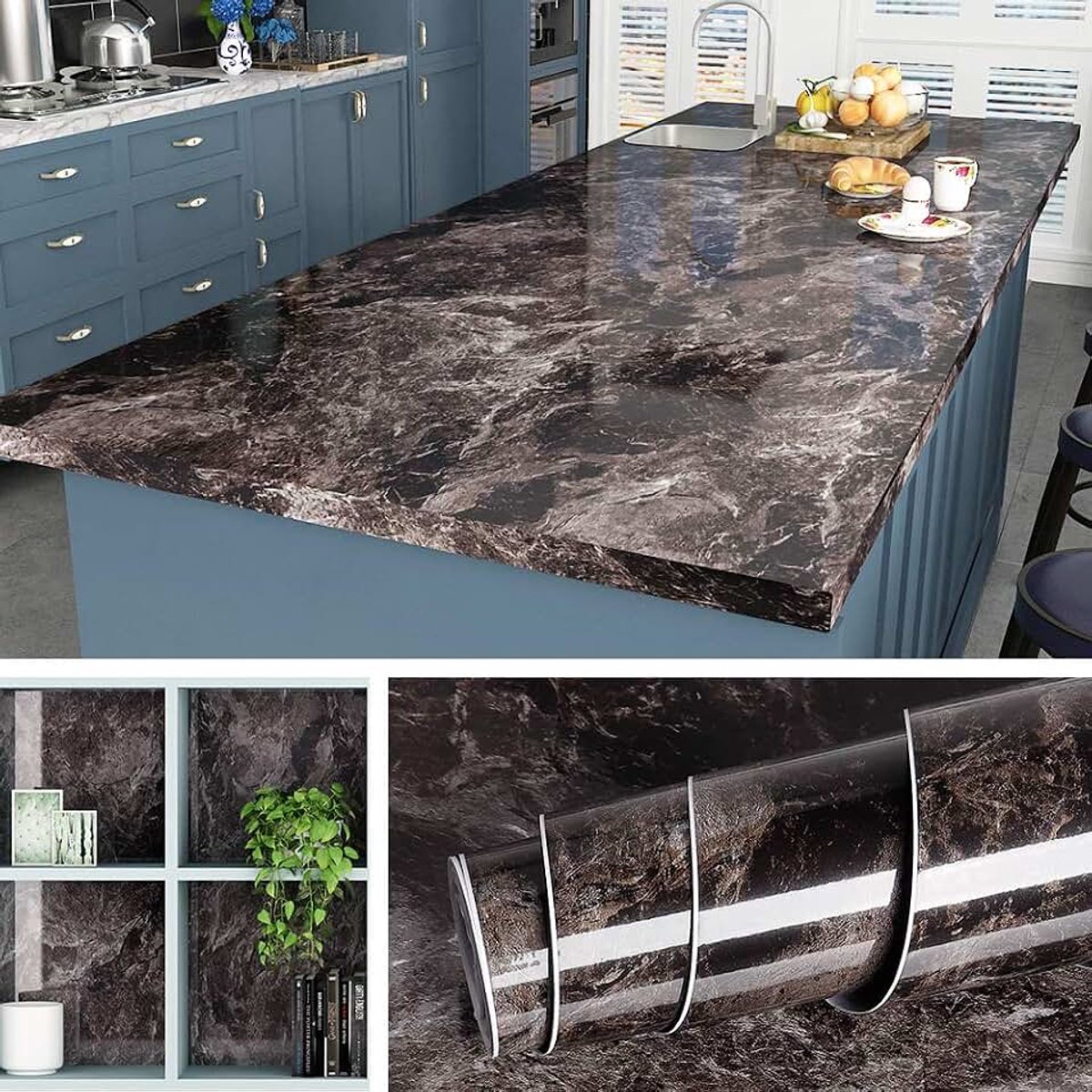 60CM X 5M Counter Top Covers Peel en Stick Marmer Contactpapier voor Werkbladen Papier Bureau Graniet Keuken Behang Zelfklevend Oliebestendig Waterdicht Verwijderbaar Marmeren Papier Groot