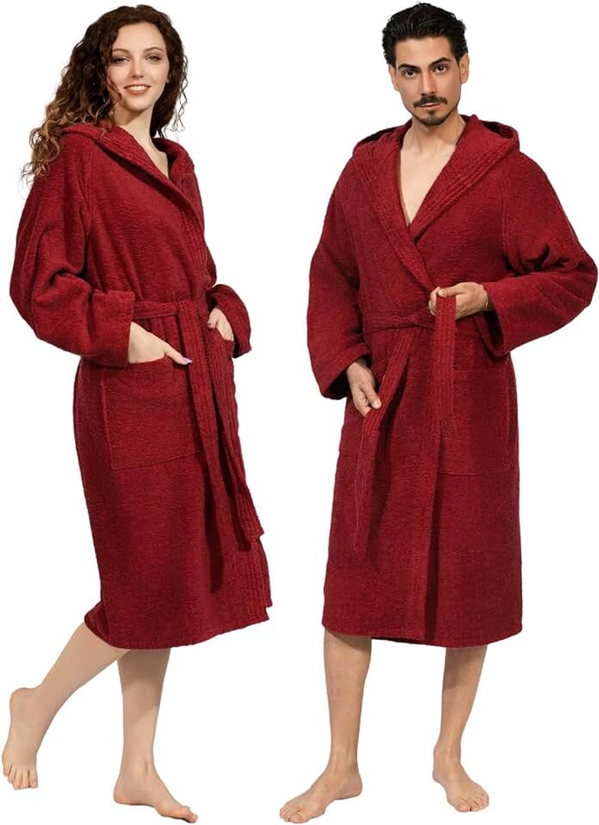 Badjas voor dames en heren met capuchon, badstof van 100% katoen Oeko-Tex, zacht, absorberend, Italiaans design