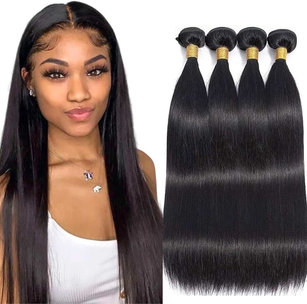 Human Hair Bundles Brazilian Straight Hair (14"16"18"20", 280g) 100% Unprocessed Virgin Weave Hair Human 4 Bundles for Women Human Hair Extensions Natural Black Color