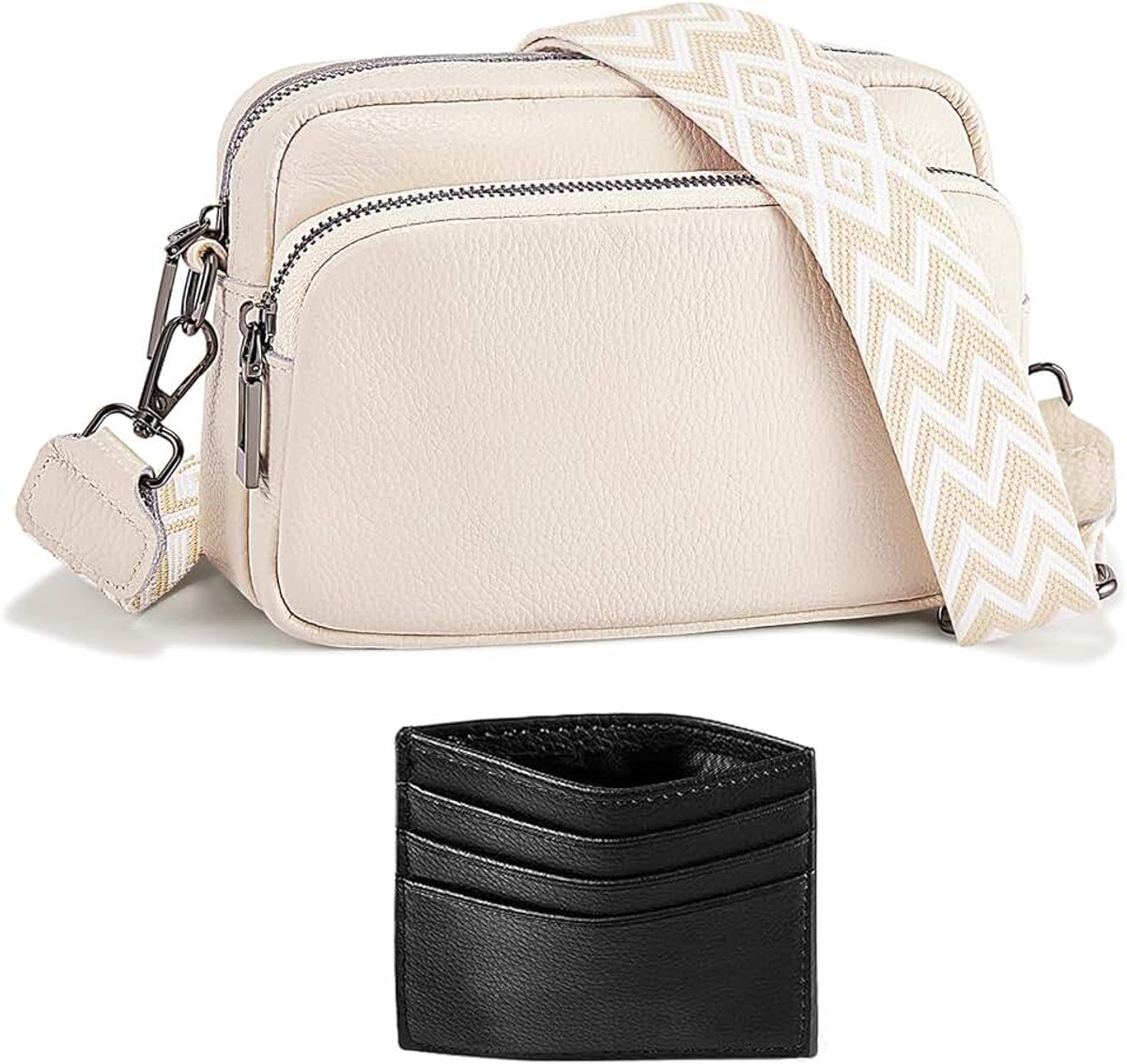 Crossbody Bag voor dames, brede riem, echt leer, kleine handtas voor dames, schoudertas, brede riem, mobiele telefoon om te hangen, met afneembare schouderriem