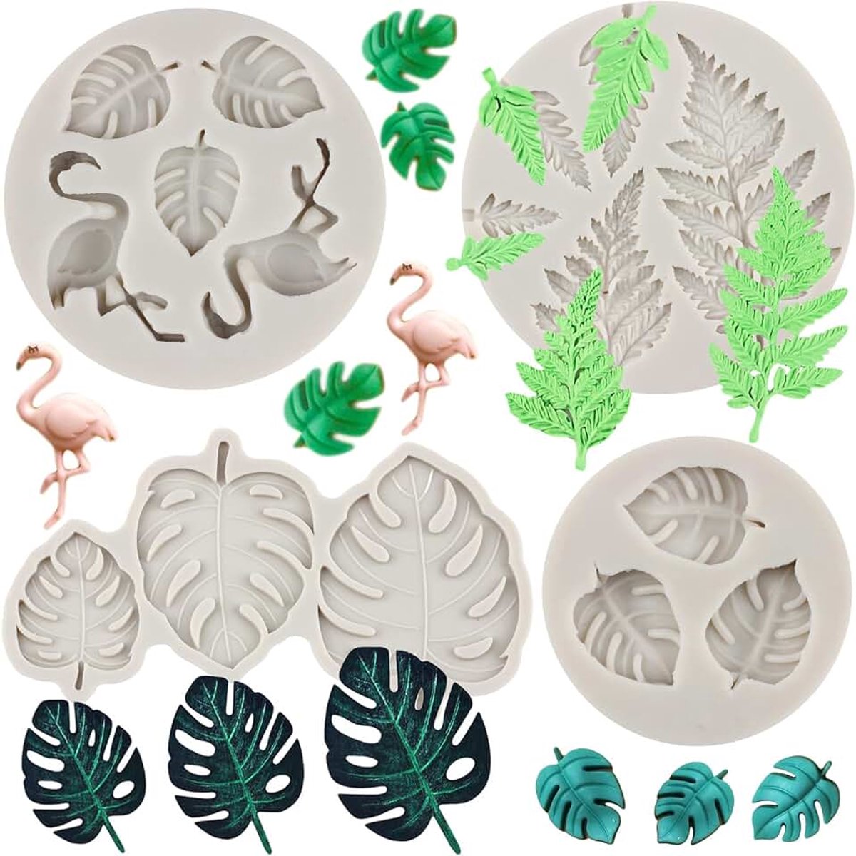 Tropisch Blad Siliconen Mal Fern Monstera Bladeren Fondant Mallen voor Cupcake Topper Taart Decoreren Chocolade Resin Polymeer Klei Set van 4